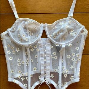 BodyRage White Mesh Flowery Corset